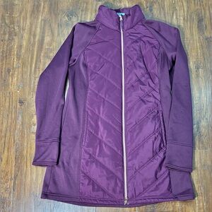 FILA Women's Medium Sport 2-Way Zip Quilted Long Jacket Thumb-Holes Purple
